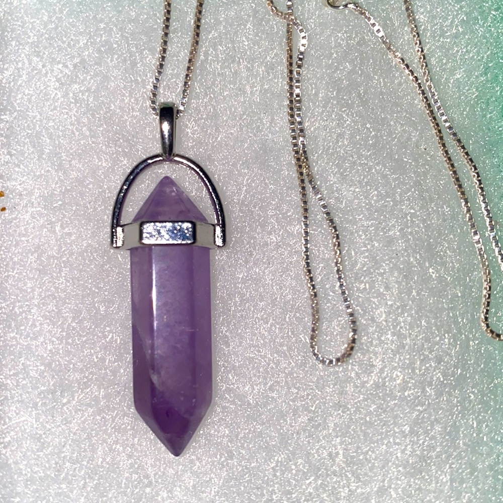 Boho hippie Amethyst Sterling Silver 16” Necklace